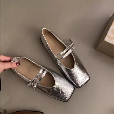 Fashion Square Toe Women Mary Jane Shoes Fashion Shallow Ladies Casual Soft Sole Flats 2024 New Women's Comfort Sliver Ballerinas Shoes