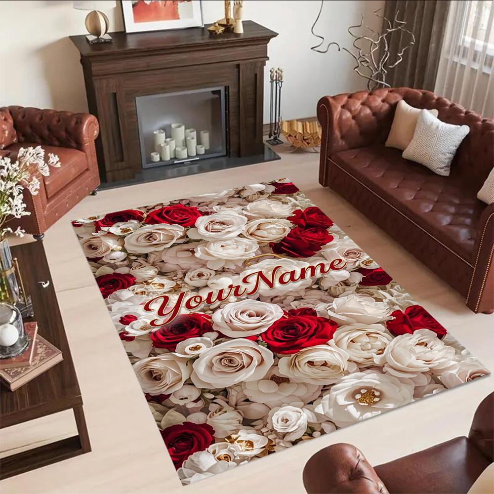 Rose Personalized Text Floor Mat Suitable for Foyer Study room Kitchen Entryway Anti-slip Rug Anime Office Decor