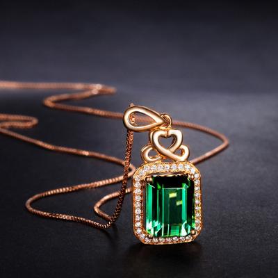 Rose Gold 3 Carats Emerald Stone Pendant Women Pure Natural Green Emerald Gemstone 14K Rose Gold Necklace Jewelry Pendant