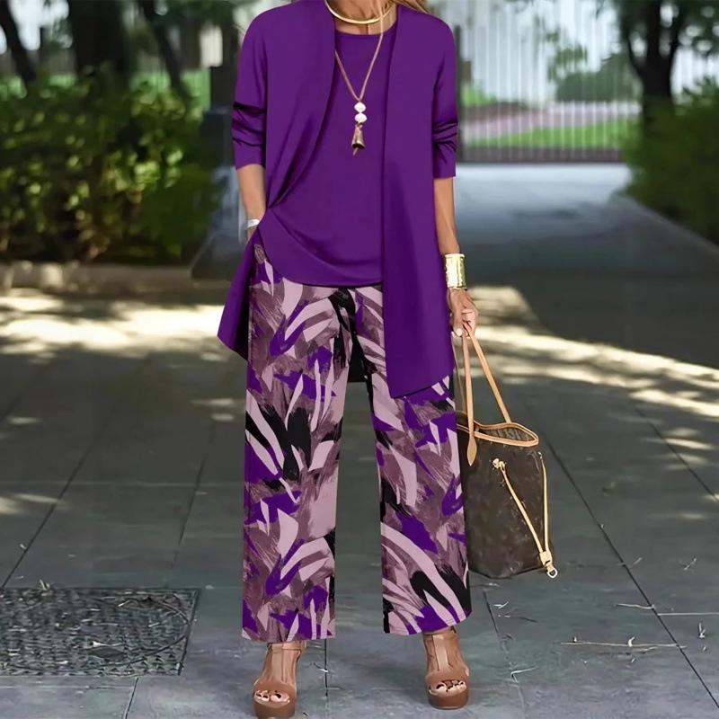 1-Piece Women's Set, Spot 1D Digital Printed Cardigan Jacket with Tank Top and Elegant Casual Pants