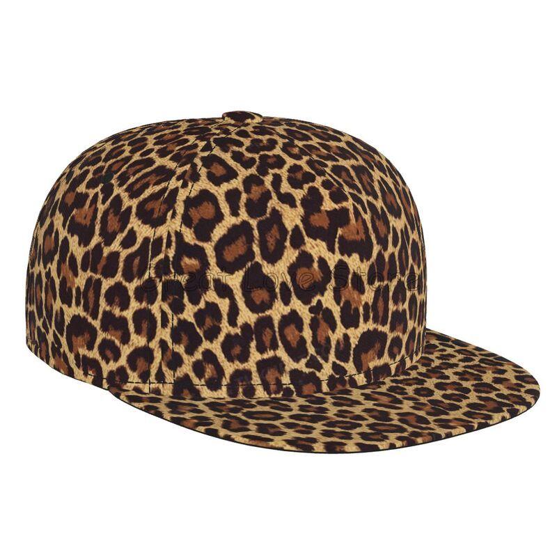 Leopard Print Baseball Cap Men Women Adjustable 3D Printed Snapback Flat Bill Hip Hop Hat Flat Brimmed Hat