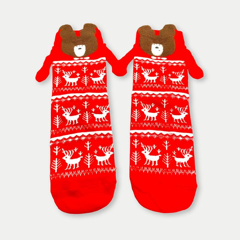 Creative Christmas Magnetic Couple Socks Funny Hand In Hand Design Stockings Red Cotton Mid-calf Unisex Japanese Style Cute Sock