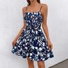 Women's Summer Ethnic Printed Sleeveless High Waist A Line Lace Up Dress
