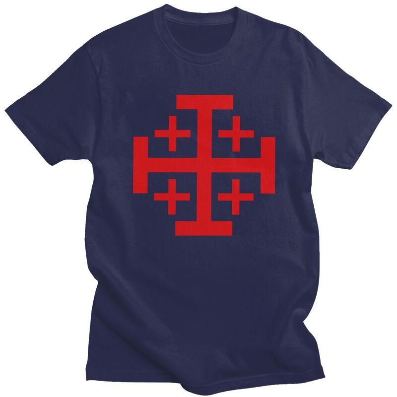 Jerusalem Kingdom Cross T Shirt Men Short Sleeve Knights Templar Crusades Tshirts Tee Tops Pure Cotton Slim Fit Tshirts Gift