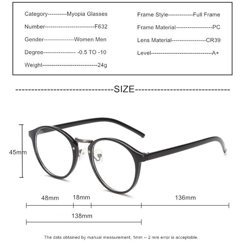 Myopia Glasses Prescription Custom Men Women Round Frame Photochromic Or Blue Light Blocking Lenses Correction Eyeglasses F632