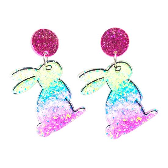 Easter Acrylic Bunny Earrings for Women Glittery and Colorful Rabbit Dangle Earrings Festive Holiday Jewelry for Easter Celebrations