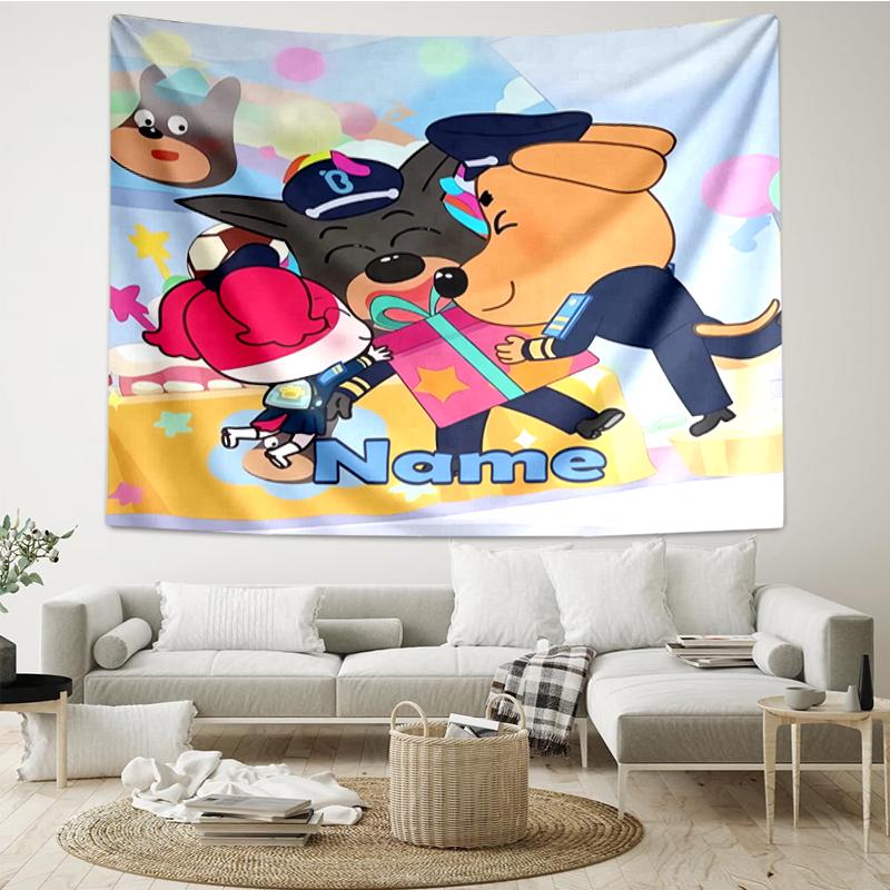 Custom Name Sheriff Labrador Print Tapestry, Backdrop, Easy Setup, Ideal for Bedroom, Office & Living Room, with Aesthetic Wall Hanging Decor.