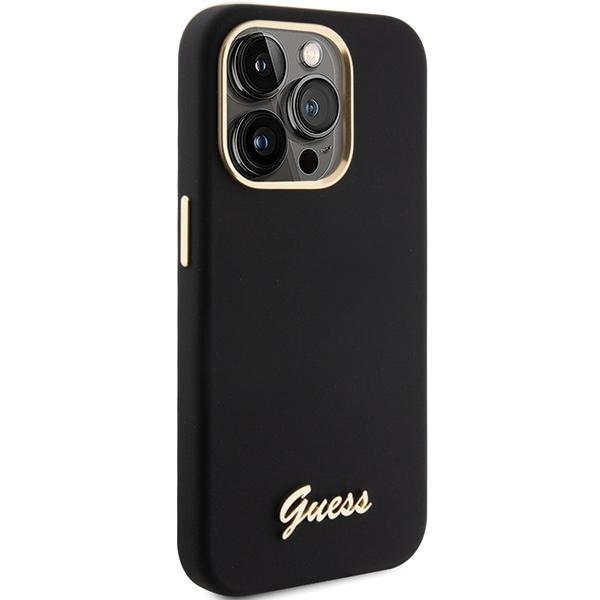 Guess Guhcp15Xsmbslk Iphone 15 Pro Max 6.7 Czarny/Black Hardcase Silikonowy Skrypt Metalowe Logo I Ramka