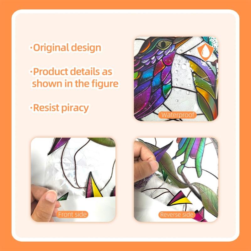 Colorful Bird Leaves Electrostatic Stickers for Window Displays Glass Sticker Double-sided Printing Visible