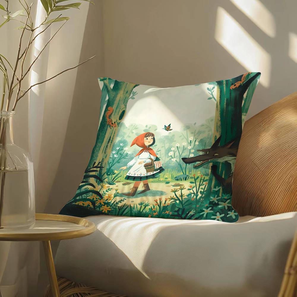 Cute Little Red Riding Hood Pillow Case Silky elegant Comfort Sofa Bed  Invisible zipper Beach pillowcase
