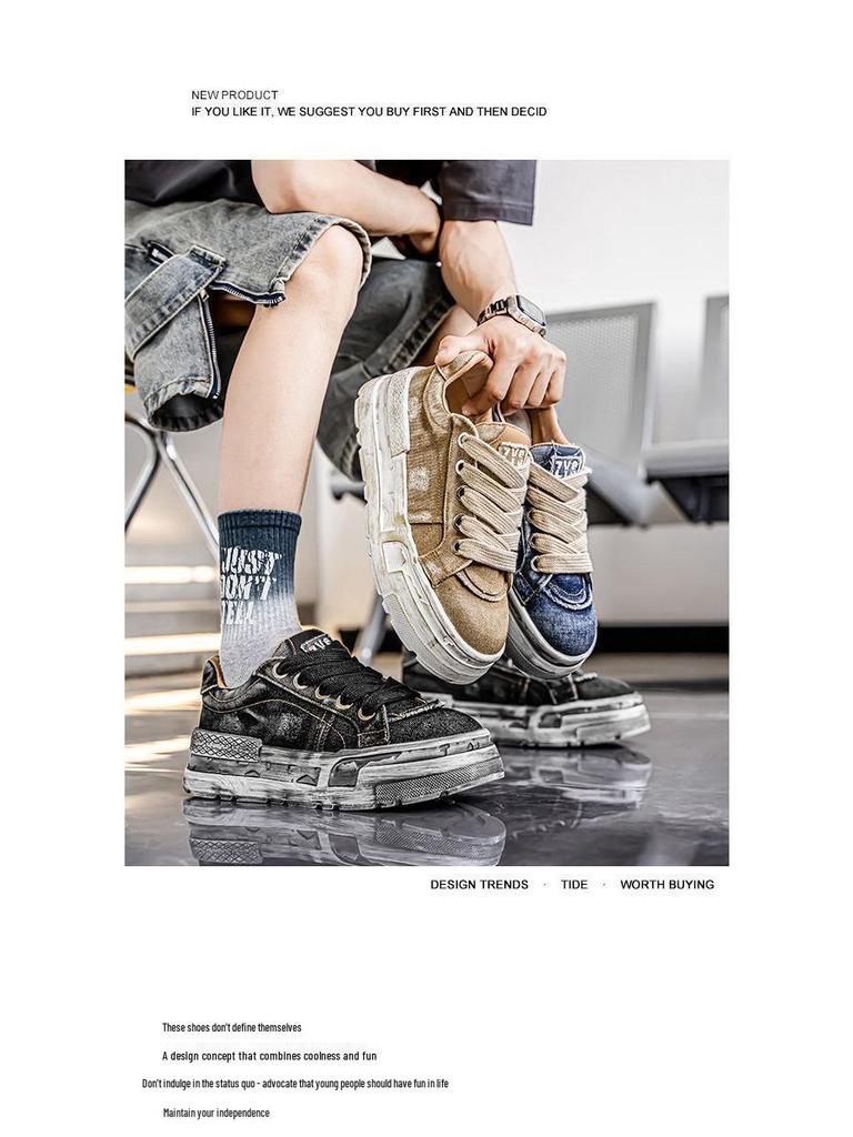 Herren Distressed Denim Canvas German Trainer Dad Shoes - Trendiger Casual Sportstil