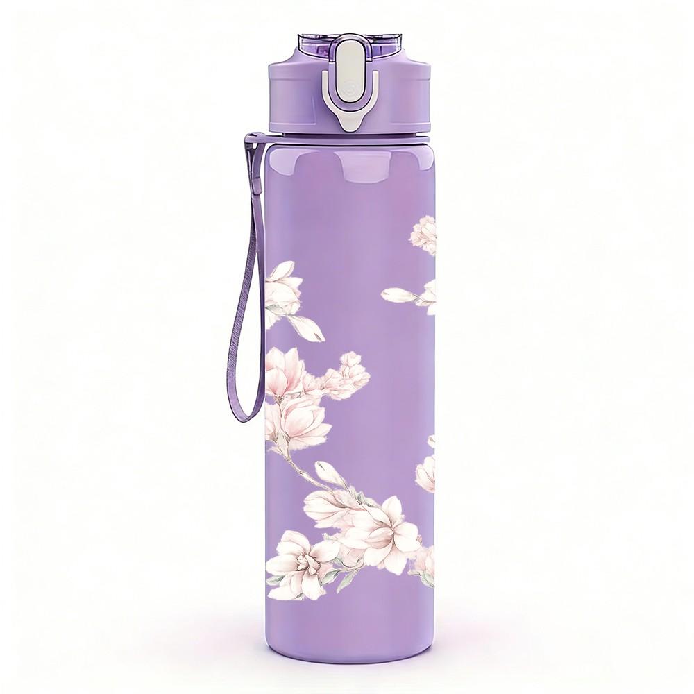 1PC Soft Pink Cherry Blossom Branch Print 750ml Color Plastic Sports Water Bottle Leakproof Flip Straw Lid Suitable for Sports Office Home Use