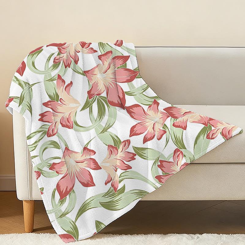 Hemmed Floral Flannel Fleece Throw Blanket Soft Cozy, Warm Breathable, Perfect for Home Bedroom Sofa, Great for Halloween & Christmas Decor