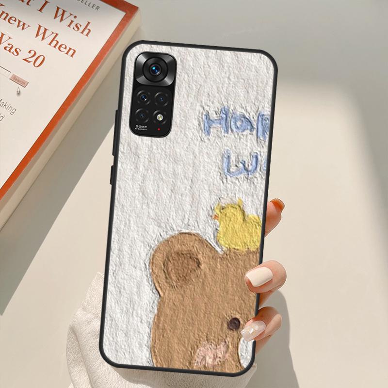Niedliche Kaninchen Bären Koreanische Ölgemälde Hülle Für Xiaomi Redmi Note 11 10 Pro 8 9 9S 10S 11S 9A 9C 10A 10C K40 K50 Gaming Hülle