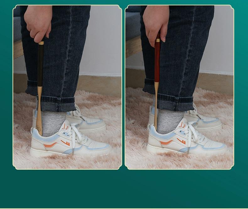 Pterocarpus Santalinus Premium Brass Shoehorn with Long Handle - Easy Lift for Pregnant Women