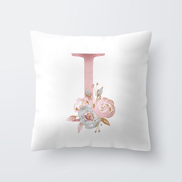 Pink Letter Decorative Floral Pillow Gold Alphabet Cushion for Sofa Polyester Pillowcase Decoration Salon