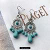 Temperament Retro Turquoise Earrings, Ancient Silver Water Drop Fringed Earrings, Women's Versatile Long Ear Jewelry