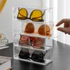 Desktop Eyeglasses & Sunglasses Storage Box - Transparent Divided Drawer Organizer for Cosmetics, Lipstick, and Contact Lenses.