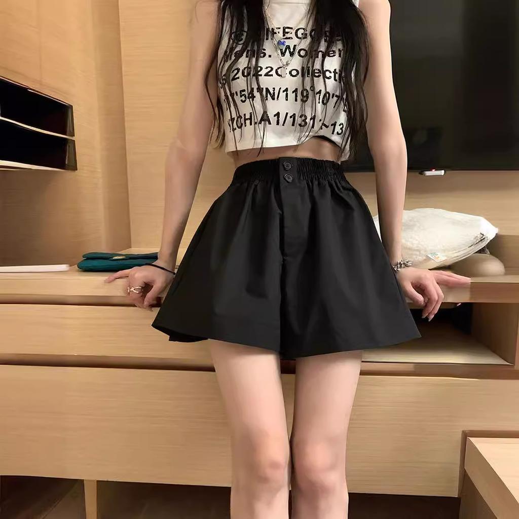 New Summer High-waisted A-line Shorts for Small Casual Shorts for Women's Double Button Design Loose and Slim Wide-leg Pants