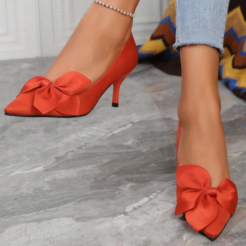 Fashion Women High Heels Shoes Pointy Shallow Mouth Bow with Shoes Spring Autumn 2024 Fashion Sexy Banquet High Heels Shoes for Women