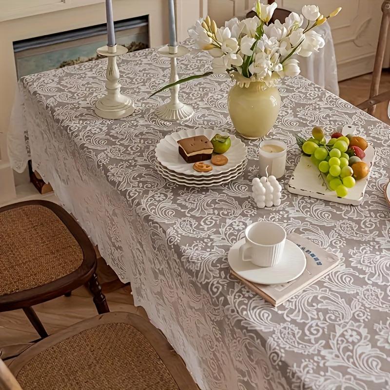 One Piece French Poinsettia Lace Tablecloth, Rectangular Polyester Table Runner for Dining and Coffee Tables, Washable, Easy to Clean