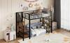 Loft Bed 90*200, with Safety Staircase, Storage Space and Small Wardrobe, Shelves, High Fence Design, Youth Bed, Black (Old SKU for LDB00162AAB)