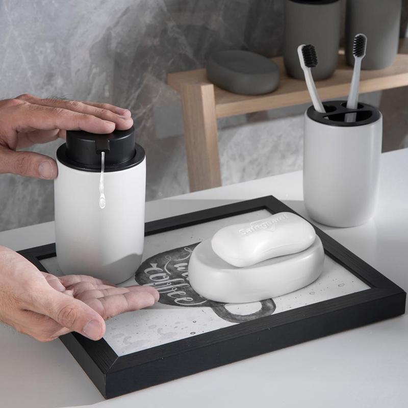 Bathroom Set Ceramic Mouthwash Cup Hand Sanitizer Bottle Toothbrush Rack Soap Dish Four-piece Bathroom Set Receive Bottle Home