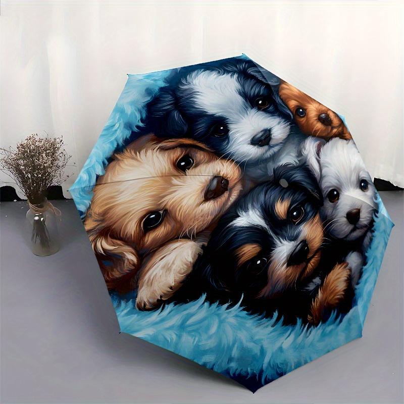 Puppies,Blanket Automatic Folding Umbrella 8 Ribs Lightweight Design, Durable Iron Frame, Compact and Portable, Ideal Birthday or Christmas