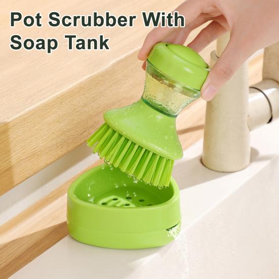 Cleaning Brush with Refillable Liquid Dispenser Soft Nylon Bristles Non-Stick Oil Removal Kitchen Brush Hand Protection Cleaning Brush