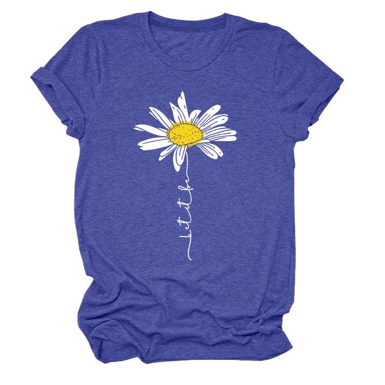 Sommer Rundhals 3D Gänseblümchen Print Top Modische Lässige Kurzarm Damen T-Shirts