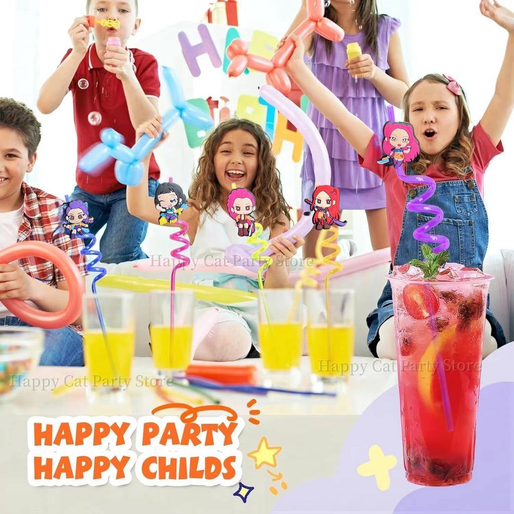 קיי פופ ציידי שדים קשיות קישוטי יום הולדת ציידי שדים קשיות שתייה רב פעמיות מקלחת תינוק מסיבת ילדים מתנות ציוד