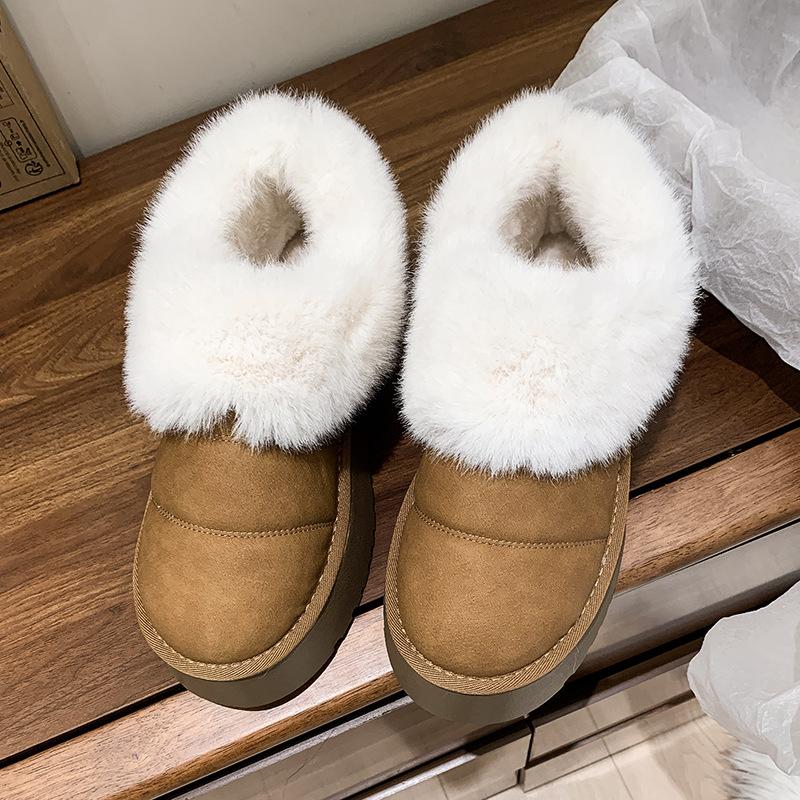 

Women s Large Size Fur Mouth Soft Sole Winter Warm Fur One Anti-slip Snow Boots Padded Lined Ankle Boots Outdoor Sports Cotton Boots 35 хакі