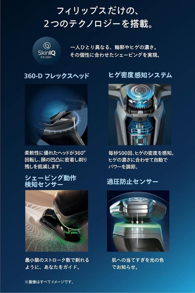 Philips 9000 Series Electric Shaver S9982/54 Rotary SkinIQ Technology Washable Ice Blue Men's Razor with Cleaning Station 72 Blades