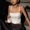 Sexy Satin Fishbone Tube Top 2024 Hot Girl Autumn Back-Tie Crop Top Waist-Cinching Pure Desire Camisole