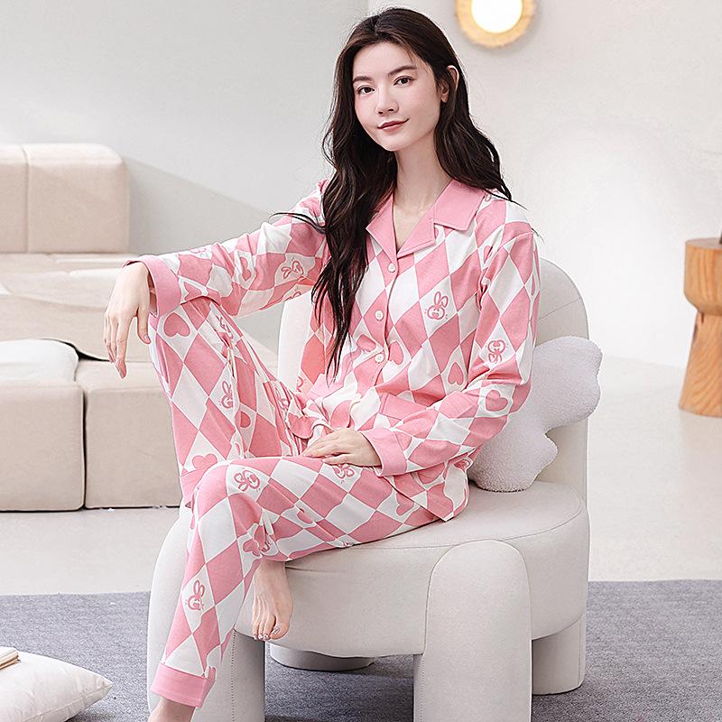 

Double-Sided Cotton Lapel Pajama Set for Women: Thick, Loose, Plus-Size, Autumn/Winter Home Wear for Middle-Aged Moms L (160-165 cm, 50-57.5 kg)