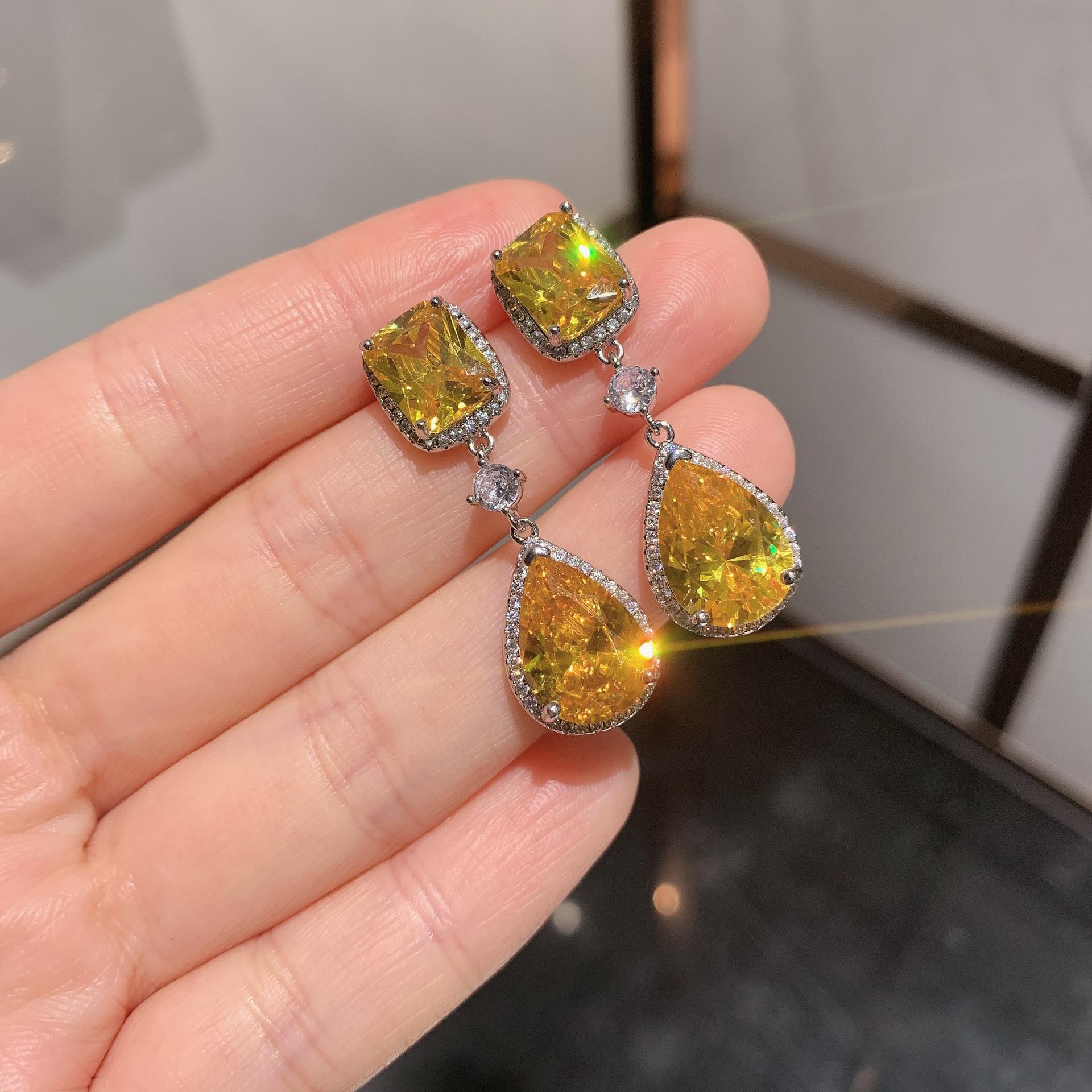 

Huamei, легкие роскошные серьги для вечернего платья высокого класса, серьги в стиле ретро, серьги с искусственным кристаллом циркония. жёлтый