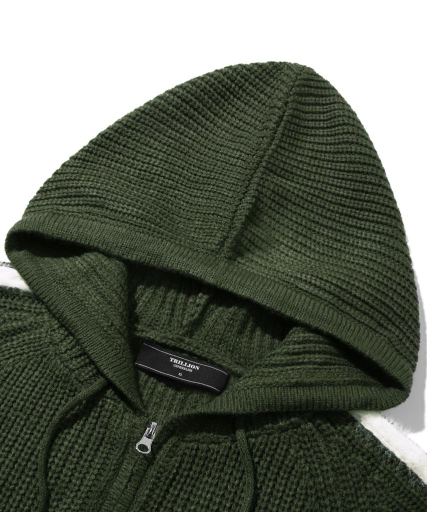TRILLION Felpa Lavorata a Maglia con Cappuccio e Zip, Spazzolata Lavabile (cachi)
