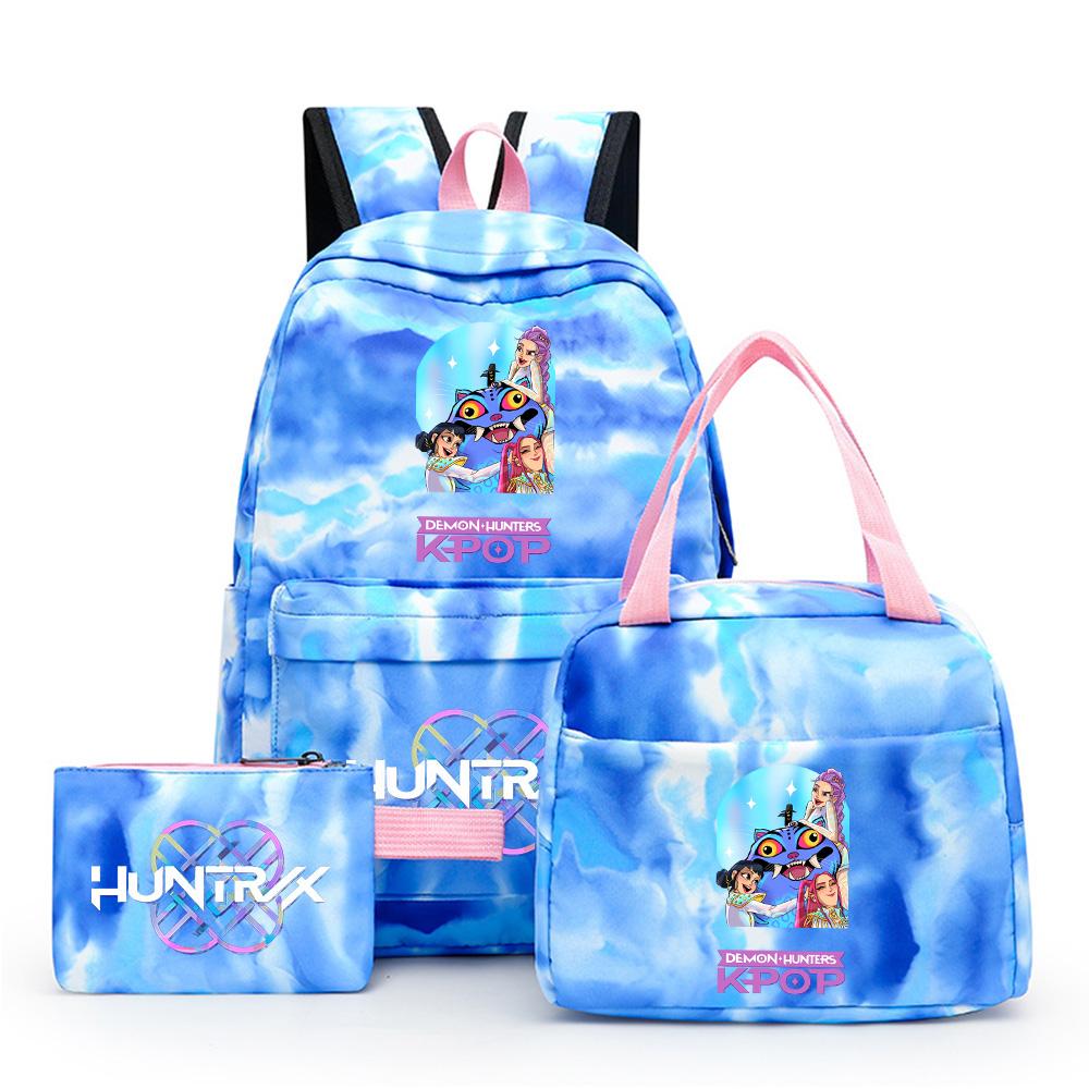 3Pcs/set Cartoon Demon Hunters Printed Backpack with Lunch Bag Pencil Case for Teenager Girl Boy Large Capacity Waterproof Bookbag Gift Mochila