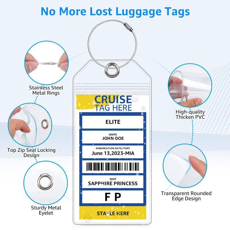 5Pcs Multi-Functional Cruise Ship Luggage Tag Steel Wire Loops Vertical Transparent Pvc Waterproof Id Card Holder Travel Label