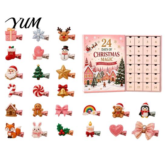 Holiday Gift for Daughter 24-Day Christmas Hair Clip Advent Calendar, Girls Countdown Box with Party Styling 24 Cute Hairpins, Gift, DIY Accessories