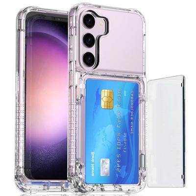 Przezroczyste etui typu flip na telefon Samsung Galaxy S24 Ultra S23 Plus + Kryształowo czysty uchwyt na karty, podstawka, odporny na wstrząsy pokrowiec
