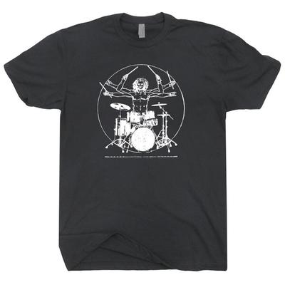 Drums T-Shirt Vintage Set Cool Drummer Graphic Vitruvian Man Drumming Men Women