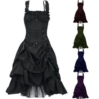 Women's Fashion Gothic Prom  Dress Slim Irregular Straps Corset Lace Dresses