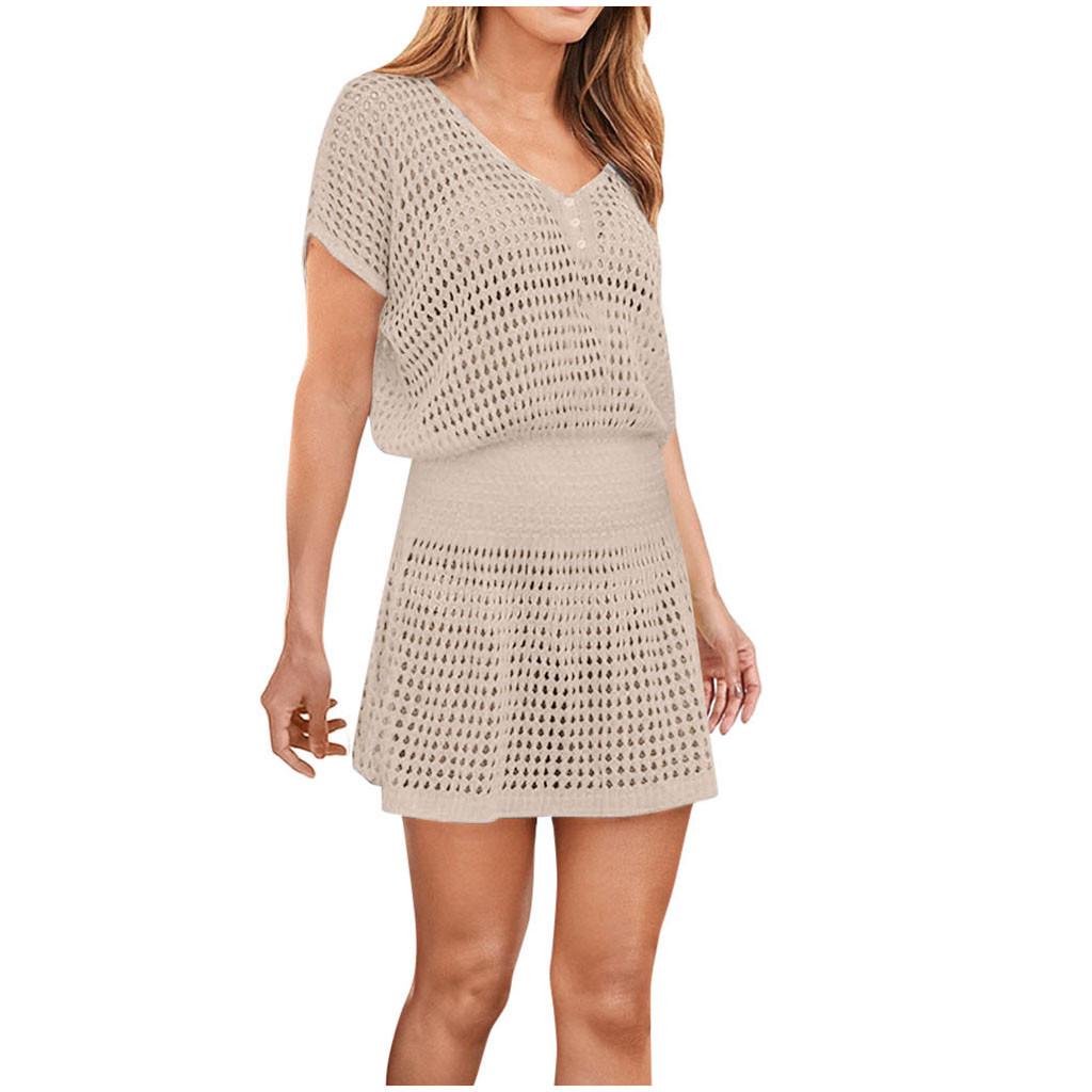 

(SU)Женское пляжное платье с кружевной сеткой и вышивкой, бикини, праздничное пляжное платье One size бежевый