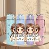 1PC Cute Girl With Heart Cartoon 750ml Color Plastic Sports Water Bottle Leakproof Flip Straw Lid Suitable for Sports Office Home Use