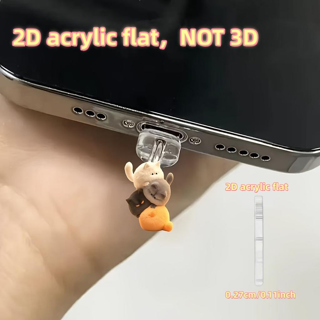 2D Acrylic Flat Four Kittens Phone Dust Plug Charm, Phone Charging Port Cover, Phone Decoration