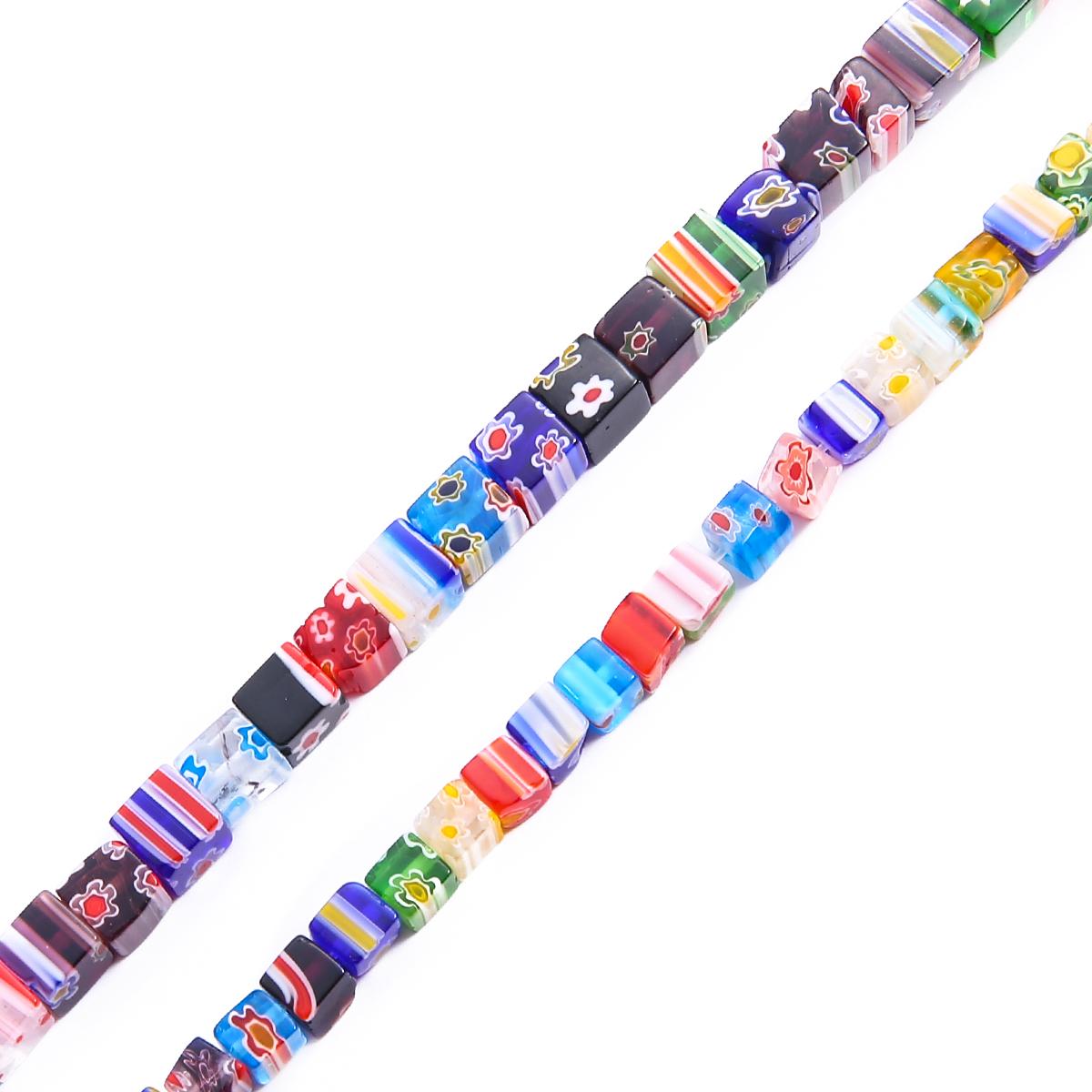 

6/8 мм смешанные цвета квадратной формы цветочные узоры миллефиори стеклянные бусины лэмпворк для самостоятельного изготовления ювелирных изделий 6mm 65pcs