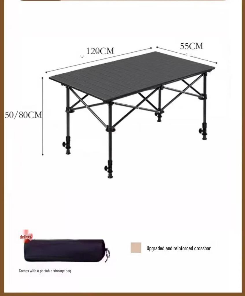Portable Metal Roll-Up Folding Table for Camping, Picnic, and BBQ