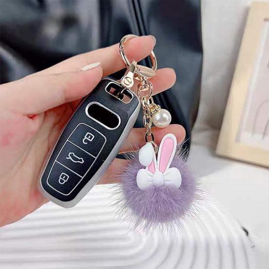 Keychain Rabbit Ear Soft Plush Ball Charm Key Chain Car Keys Bags Backpacks Kids Travel Accessories Stress Relief Gift
