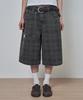 Lujeoseukeulleob Pantalon Bermuda en Coton Lavé à Carreaux Kaki